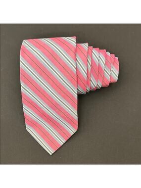 Hickey Freeman Pink Striped Men's Tie, 100% Silk, Office to Special Occasion